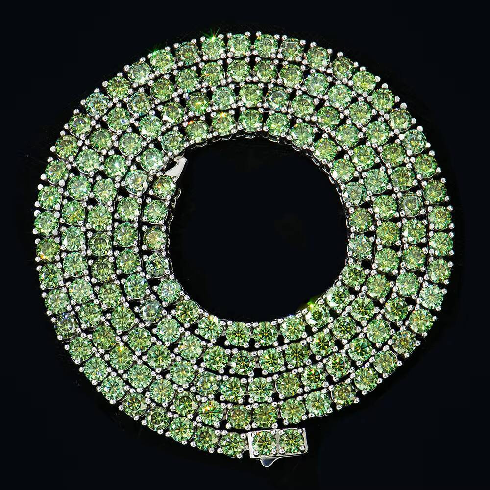 Hip Hop Real 925 Silver 100 Pass Diamond Jewelry 2mm 3mm 4mm 5mm 6mm Blue Green Moissanite Tennis Chain Necklace