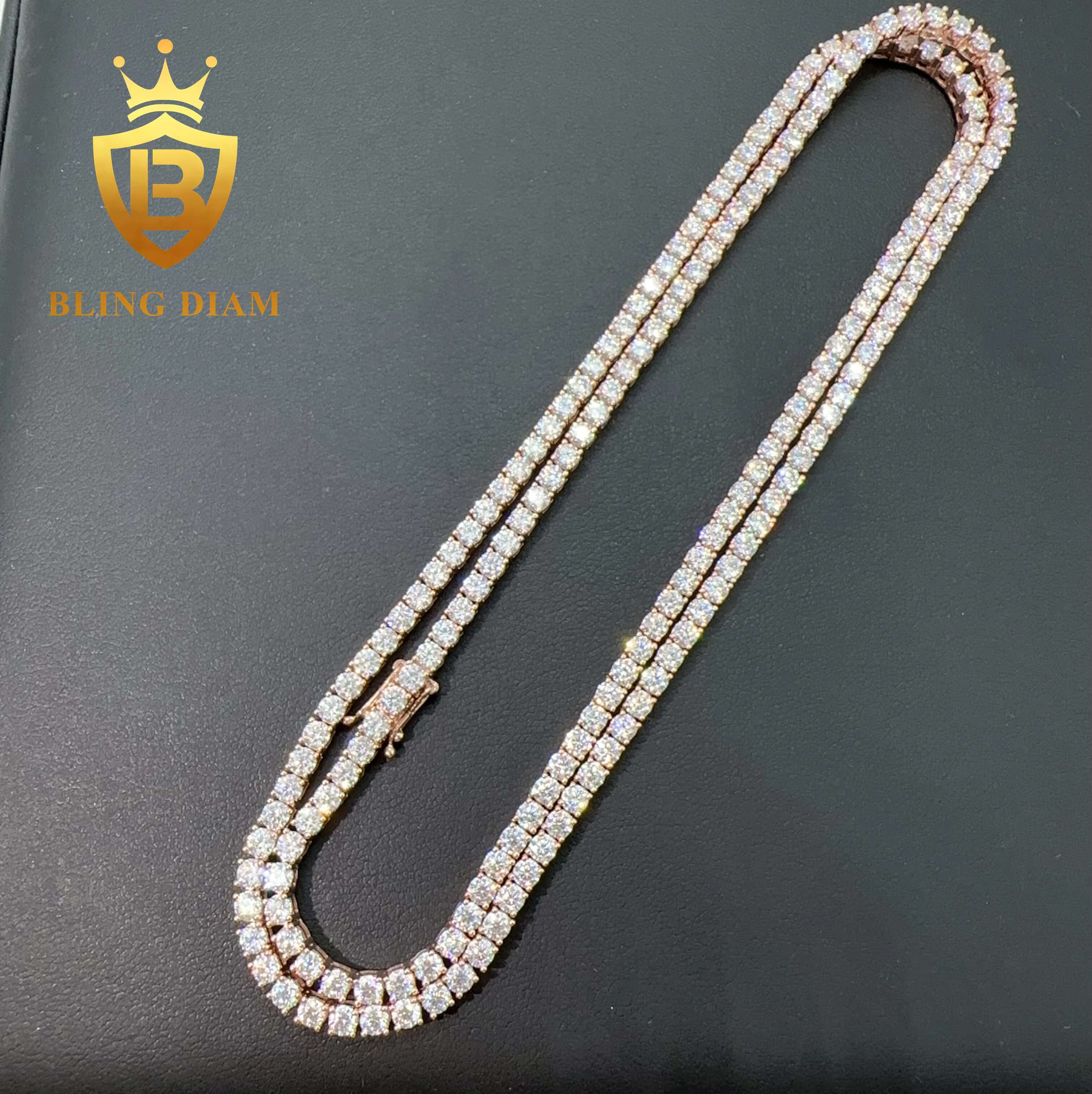 Hip Pop Jewelry 3mm 10k 14k Real Solid Rose Gold Vvs Moissanite Jewelry Chain Tennis Chain