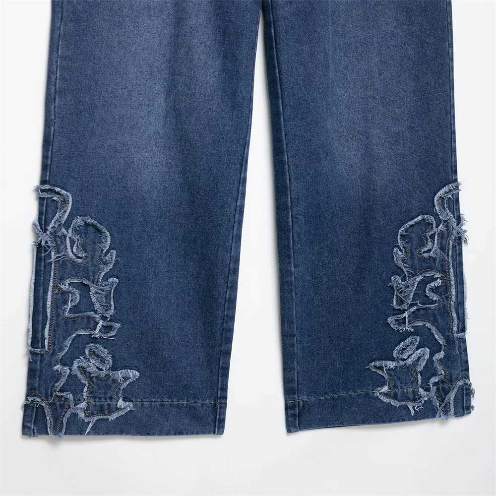 New womens clothing European and American style fashionable simple and versatile embroidered low waisted jeans C251110