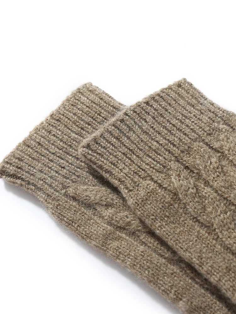 Pure Wool Knit Mittens Autumn Winter Fingerless Gloves Cable Seamless Comfy Warm 100 Wool Thumb Hole Mitts Unisex L251110