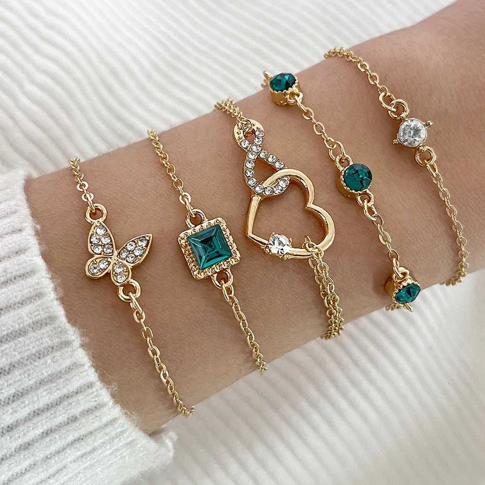 5Pcs/Set Rhinestone Butterfly Heart Love Infinite Decor Imitation Gem Metal Hollow Bracelet For Women For Daily DecorationT251110