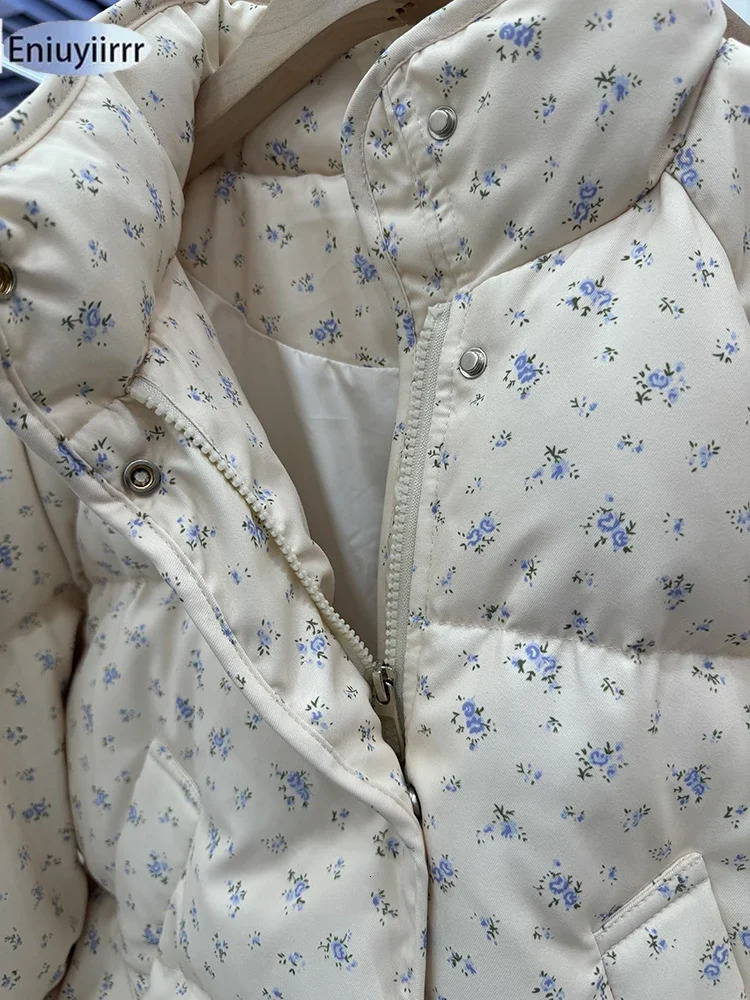 Warm Cute Sweet Women Coats Cotton Printed Florals Chic Elegant Loose Thicken Daily Winter All Match High Street Parkas 251107