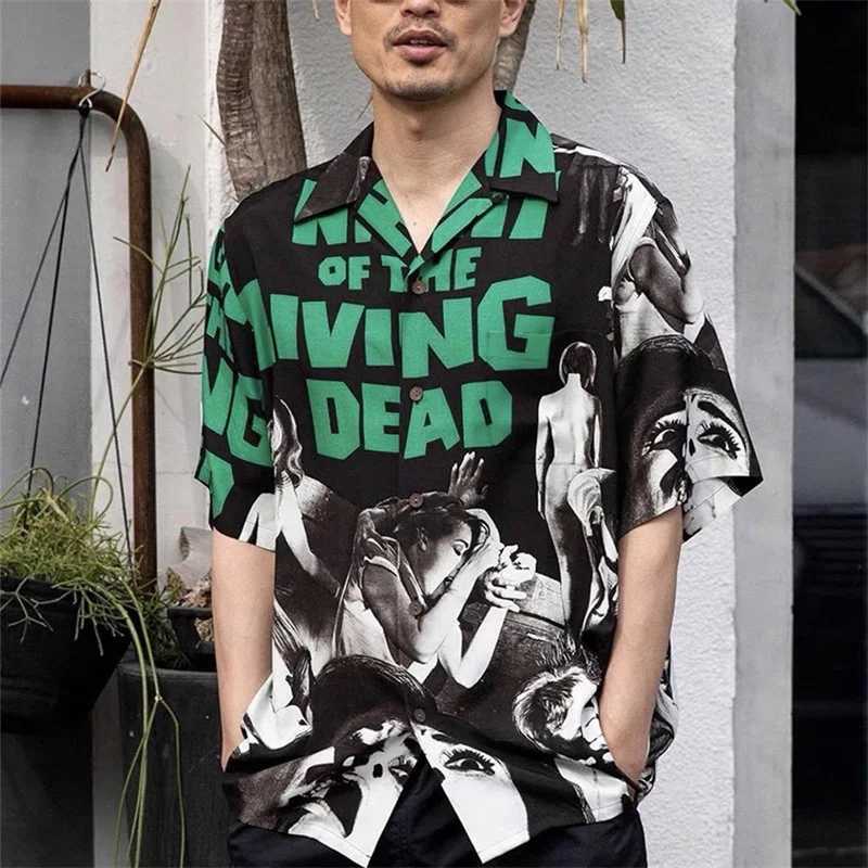 Red green purple movie character printing Chaopai Hawaiian beach shirt mens 1 1 high-quality loose casual top T-shirt X250410