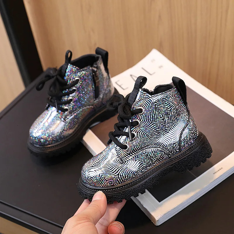 Kids Shoes Boots for Girl Spring Autumn Toddlers Leather Boots Fashion Glossy Childrens Platform Ankle Boots Side Zipper 251104