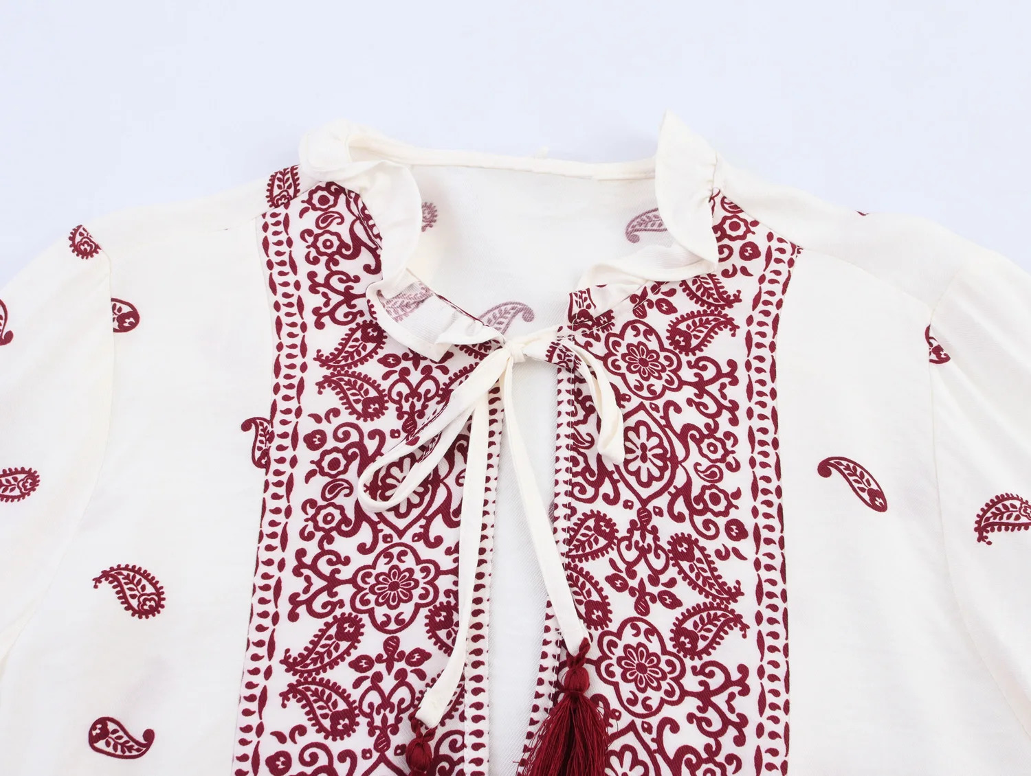 European and American style printed fancy tassel loose casual long sleeved shirt 250410