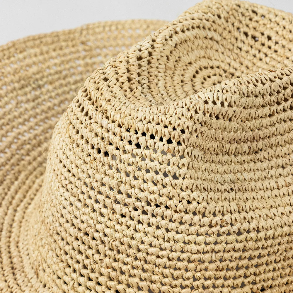 USPOP Spring Summer Fashion Casual Simple Crochet Raffia Cowboy Hat with Curled Brim Outdoor Sun Protection Straw Hat 250409