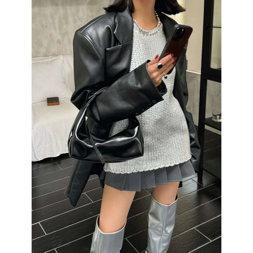 New 2025 Beige Color Short-Strap Shoulder Bag Glossy Cow / Suede Leather Women Handbag Leisure Cowskin Hobo Tote