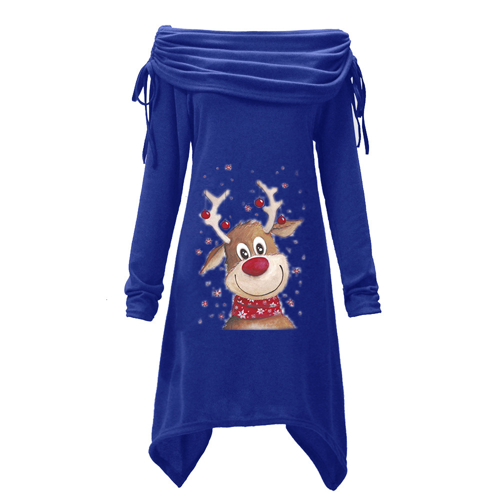 2025 Women's oversized sleeved Christmas Elk printed collar pleated irregular long waistcoat