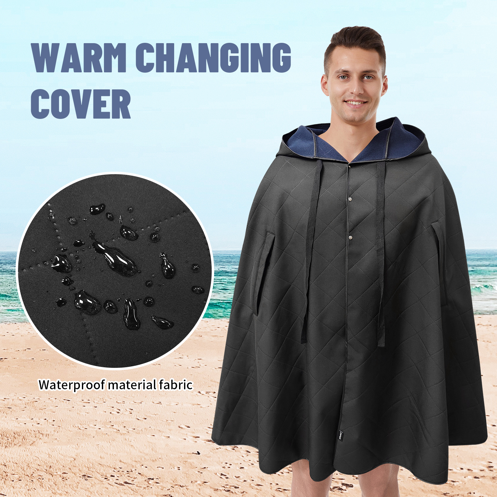 Mutao High Quality Waterproof & Warm Hooded Cloak Cape, Warm Hoodie Warm Changing Cover, Outdoor Hooded Cape for Camping, Hiking, Horsemanship