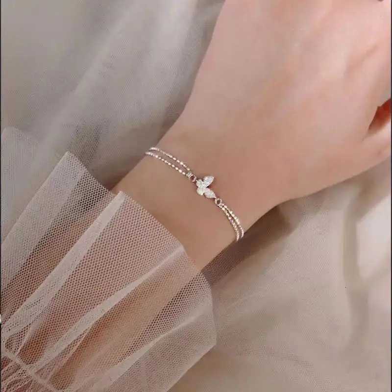 Sweet Shining Zircon Butterfly Bracelet for Women Anti-Allergic Silver Color Chain Bling Bracelet with Stamp GiftT251110
