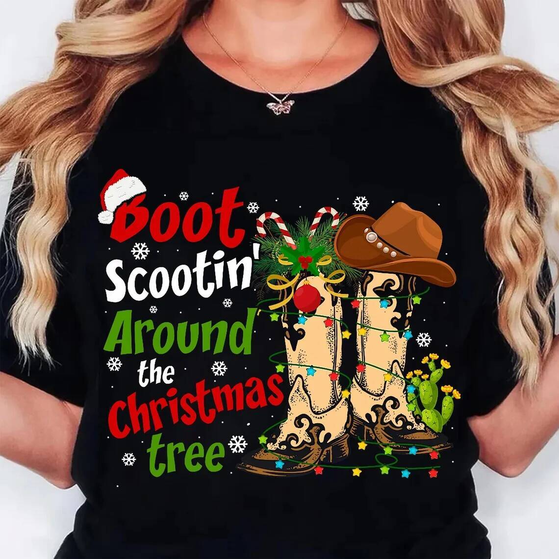 Ddmytues Christmas Boots Shirts Western Cowgirl Holiday Tee Casual Short Sleeve Top Women's Clothing Cartoon Streetwear Y2k Clothes