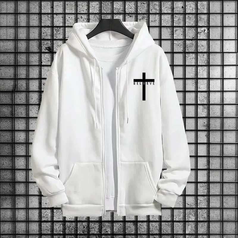 Autumn Winter Fashion Cross of Christ Mens Hip Hop Tracksuit Set 2025 New 2 Piece Outfit Zipper Hoodie Joggers Urban Streetwear W251110