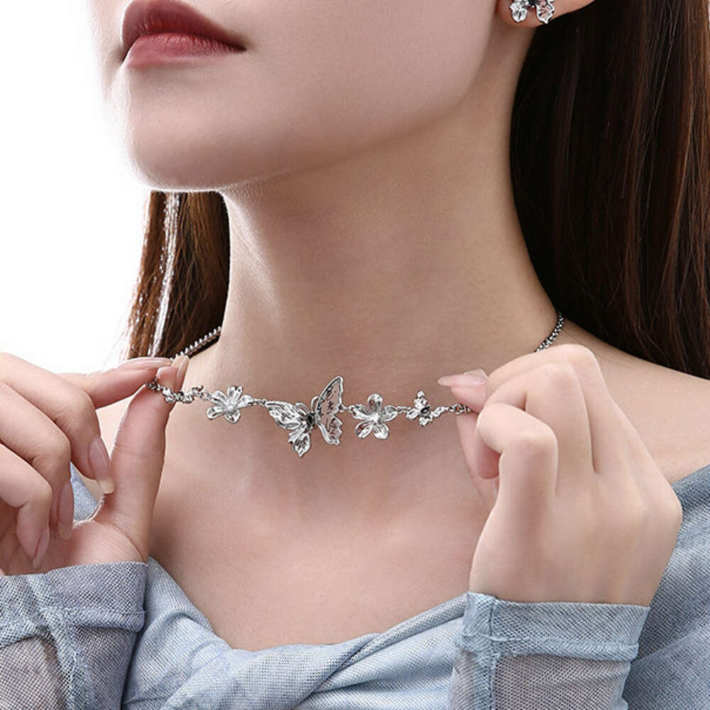 Ancient Style Calligraphy Butterfly Necklace for Women, Zircon, Non-Fading, Light Luxury, Versatile Sweater Chain, Exquisite Wholesale Jewelry Trend