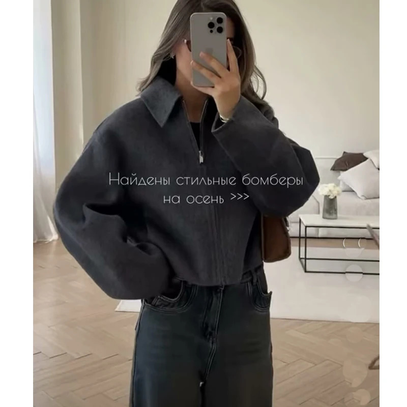 Autumn Jackets Womens Coats Chic Loose Lapel Warm Street Simple Casual Joker Youth Outerwear 251110