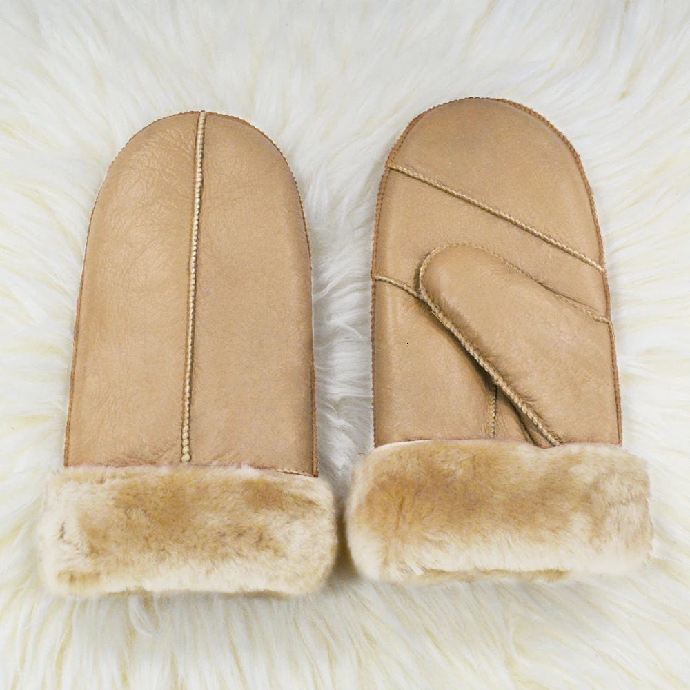 Sheepskin Fur One Finger Mittens High Quality Womens Leather Wool Winter Warmth Thickening Outdoor Cold-Proof Wind-Proof Gloves 251106
