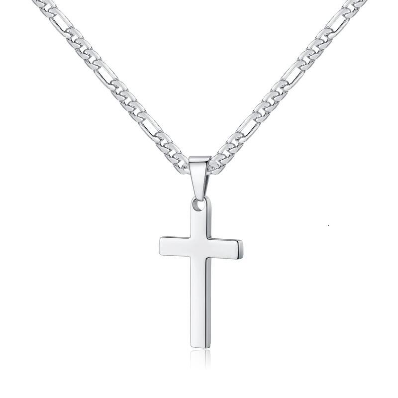 Hot selg stainless steel cross necklace for men's Figaro chain black sier gold ten pendant