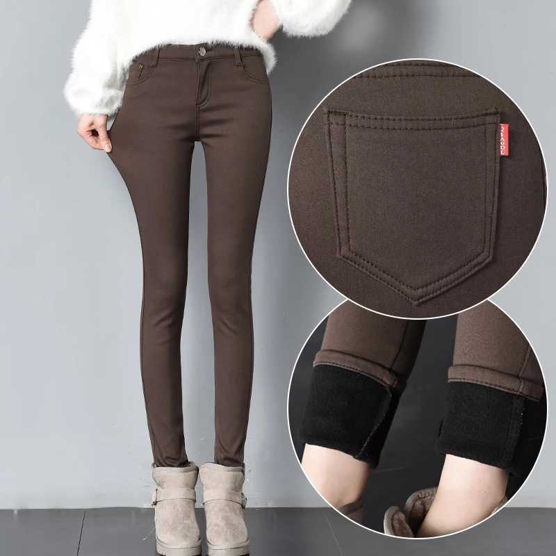 Candy Color Thicken Velvet Lined Skinny Jeans Women Winter Mid Waist Warm Leggings Vaqueros Oversize Stretch Denim Pencil Pants C251110