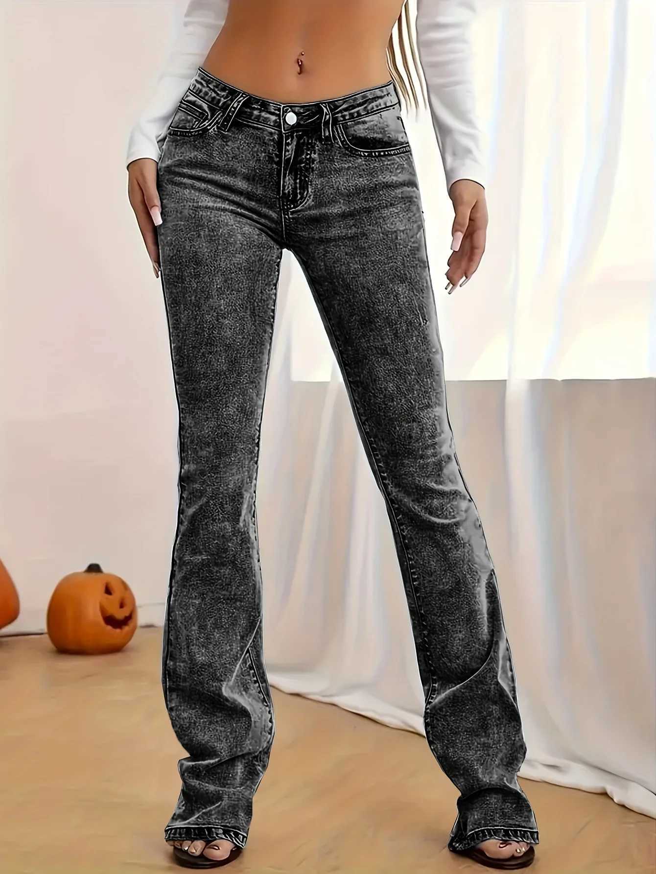 Y2K womens stretch denim trousers with a bootcut shape that flatters the figure perfectly and are suitable for elegant style C251110