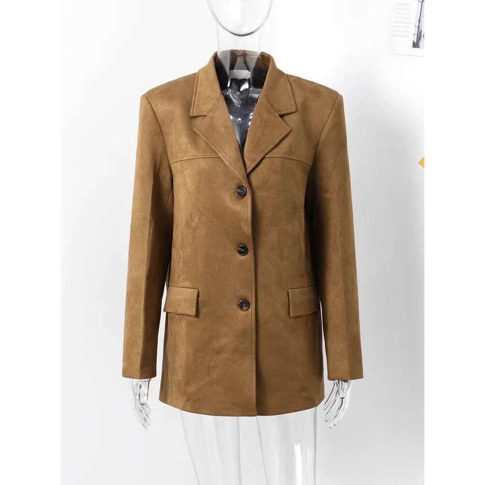 Boyfriend Brown Coat For Women Spring Turndown Collar Long Sleeve Female Jacket 2025 Fashion Loose Single-Breasted Lady Coats