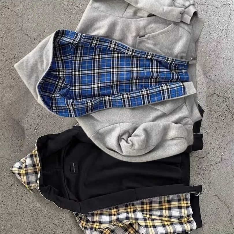 Korean Fashion Simple Gray Double Sided Oversized Zipper Hoodie Women Y2K Harajuku Gothic Casual Joker Couple Sweatshirt 251106