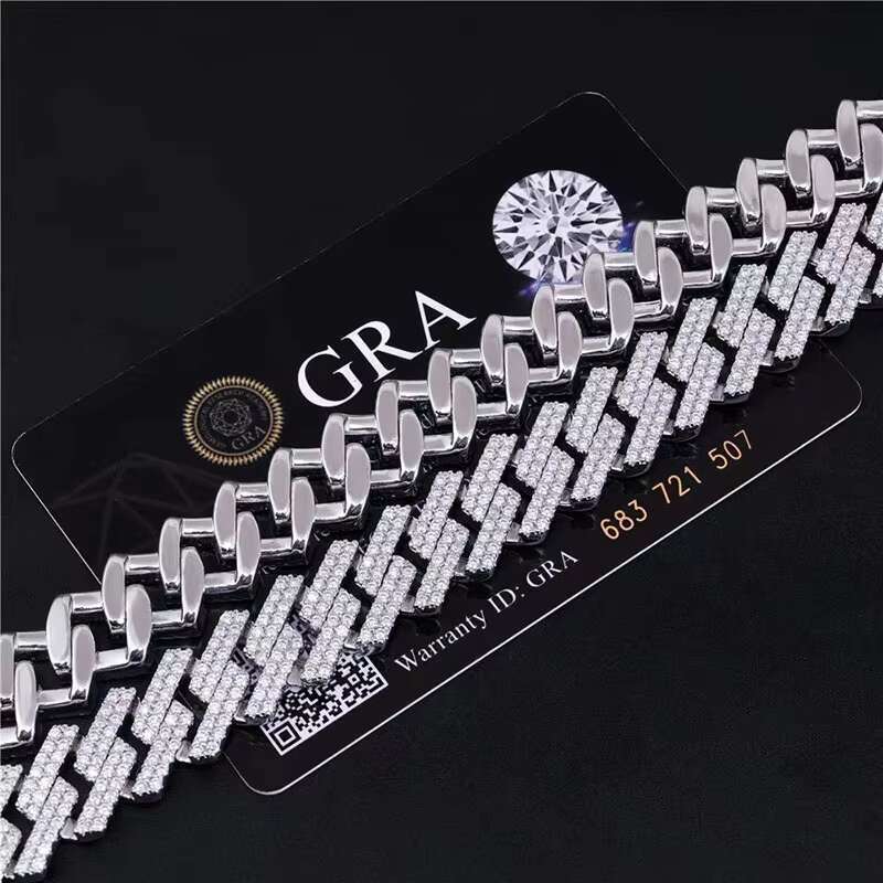 13.5mm Fine Hip Hop Jewelry Baguette Diamond Men Necklace Sterling Silver Fully Luxury Moissanite Baguette Cuban Link Chain
