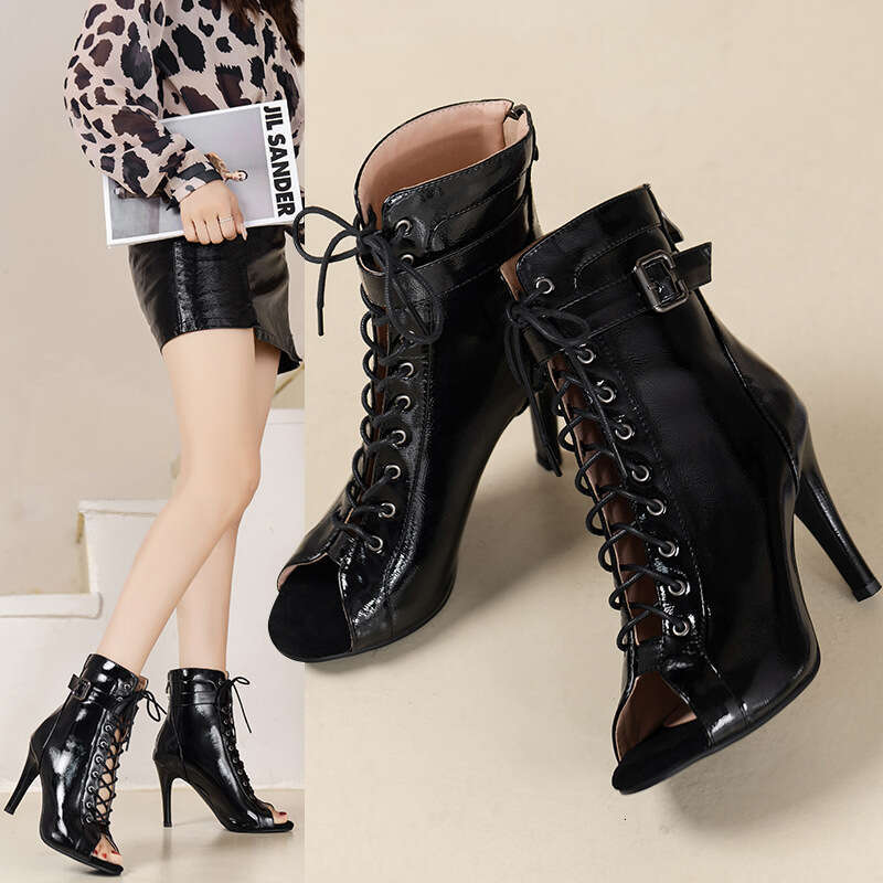 Woman Sandals High Female Summer Fairy Temperament Slim Heels College Jazz Dance Fish Mouth Sandals Hollowed Out Short Boots Lace Up