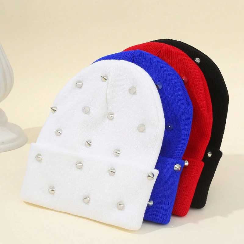1Pc Men Punk Rivet Beanie HatGoth Gothic Skull Caps Winter Warm Knitted HeadCap for Men WomenSuitable for Street Daily WearXJ251110