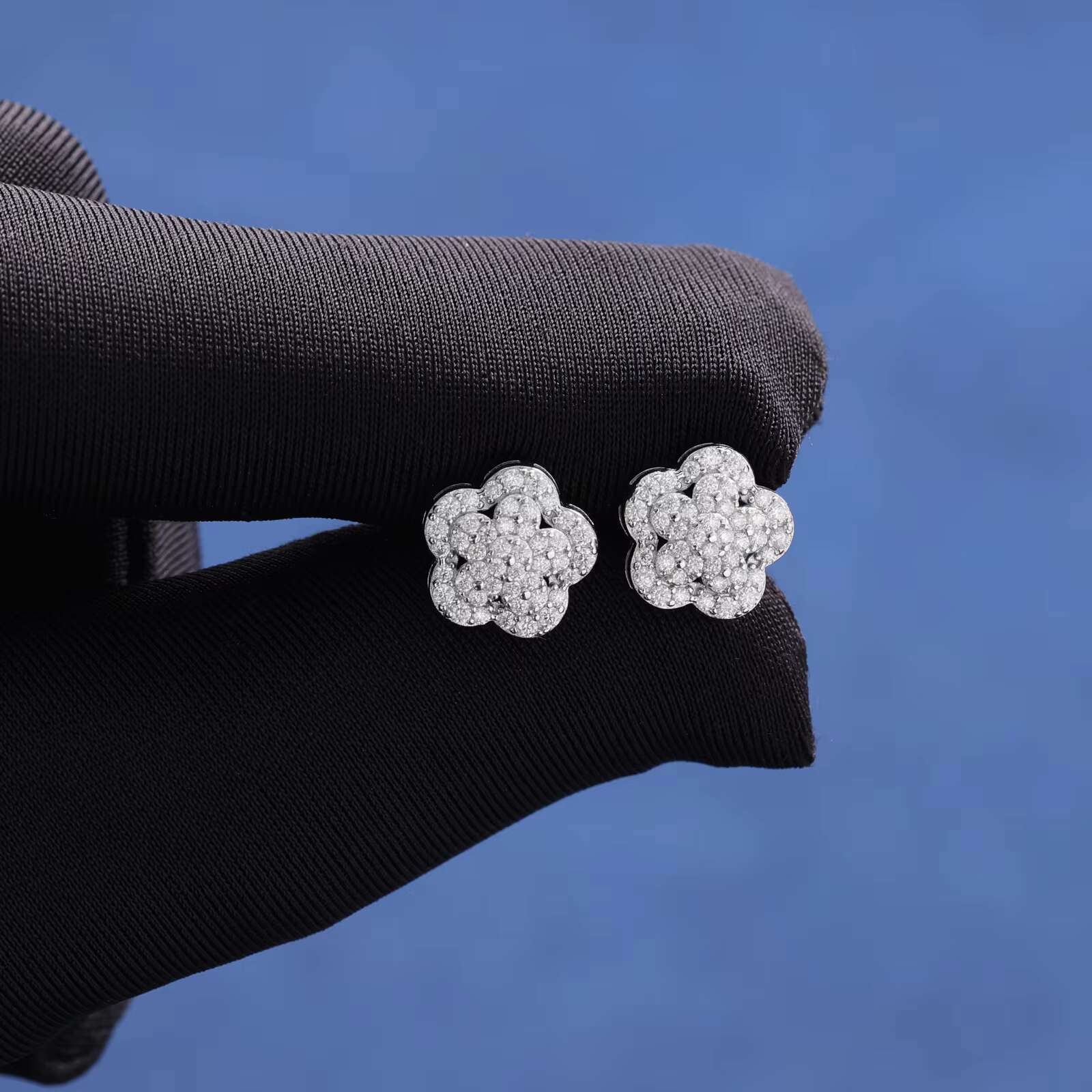 Factory Direct Drop Shipping 3 Layer Ice Out VVS Moissanite S925 Silver Lotus Stud Earrings Holiday Wedding Gifts for Men Women