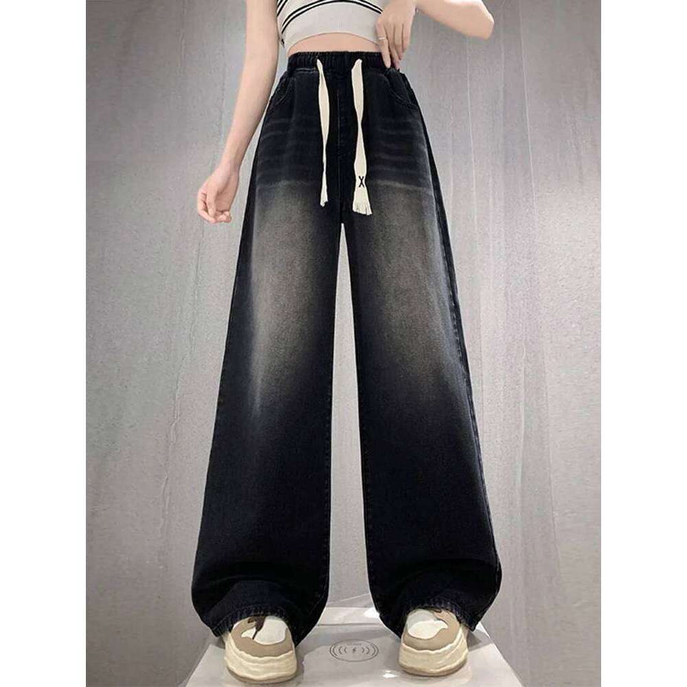 High Elastic Wasit Plus Size For Women 2025 Autumn New Arrival Full Length Black Jeans Woman Streetwear Casual Denim Pants