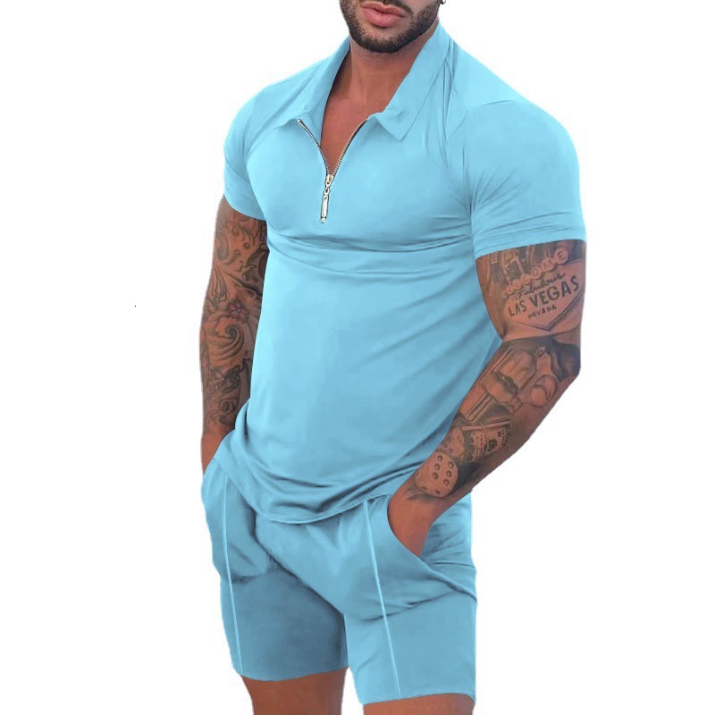 2024 New Summer Mens Casual Short Sleeve Set Polo Shirt Collar Short Sleeve Sports Set for Men