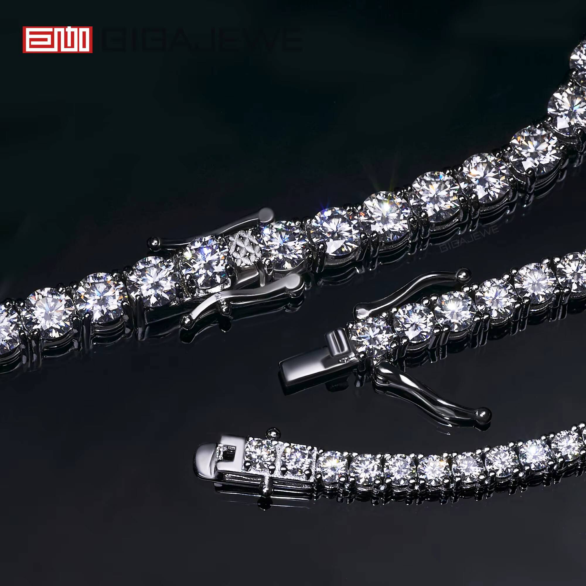 GIGAJEWE Moissanite Tennis Necklace and Bracelet 925 Sterling Silver Plated with 18k White Gold Pass the Diamond test