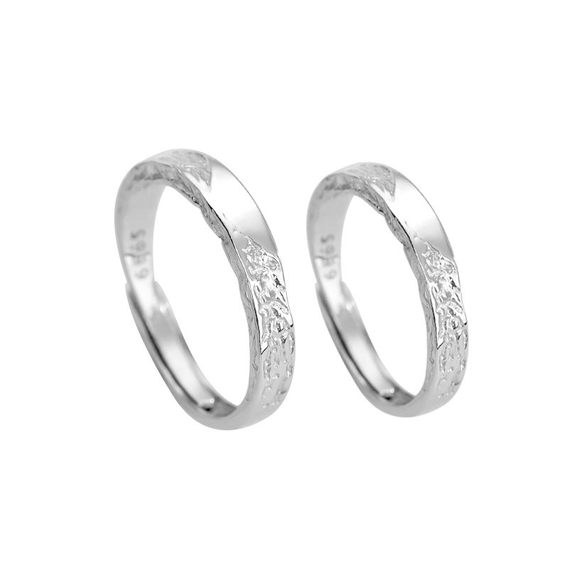 Pure fashion ring Silver S999 Micro Wave Heartbeat Couple Rings INS Niche Design Simple High-end Designer Ring Glacier Texture Rings