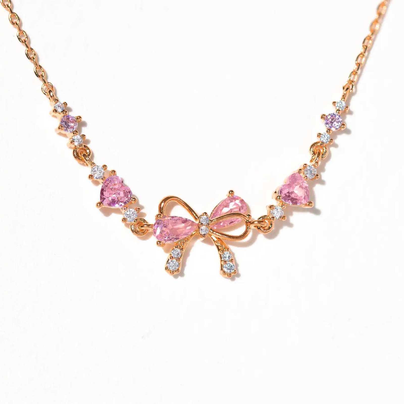 Y2K Exquisite Sweet Pink Zircon Bowknot Stainless Steel Love Heart Chain Bracelet for Women Girls Party Birthday Jewelry GiftsT251110