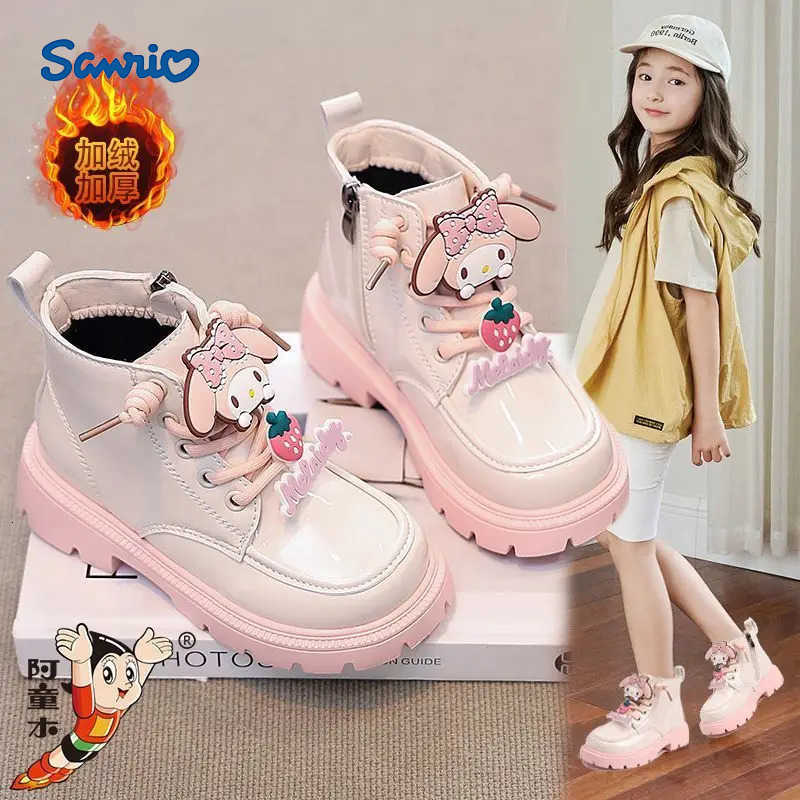 Sanrio My Melody Soft Sole Girls Leather Boots Comfort Non-Slip Autumn Winter Kuromi New Children Short Boots Sweet Cotton Shoes H251110