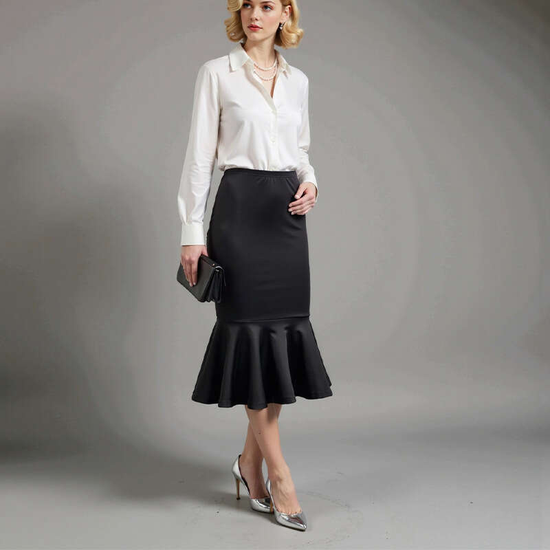 Rui Chou Foreign Trade European and American Style Elegant 2025 Autumn New Cross-Border Amazon Mermaid Stretch Midi Skirt