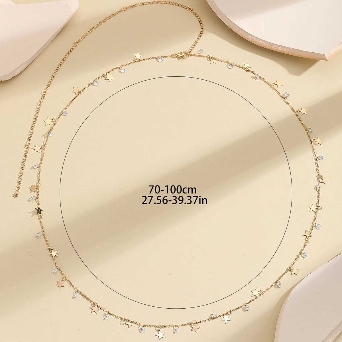 Dynamic exquisite and fashionable laser plated body chain with numbered star shaped patches and sparkling gemstone body chain X250410