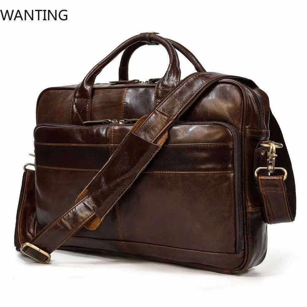 Designer Bags Designer Bags Soft Genuine Leather Briefcase Men's Business Laptop 14 15.6 Inch PC Computer Bag For Men Male Shoulder Briefcases Ho
