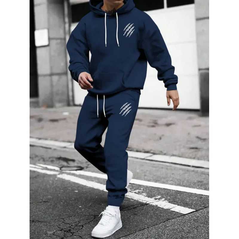 Mens sports suit sports fashion print set mens hoodie womens suit plush hoodie solid color hoodie casual wear W251110