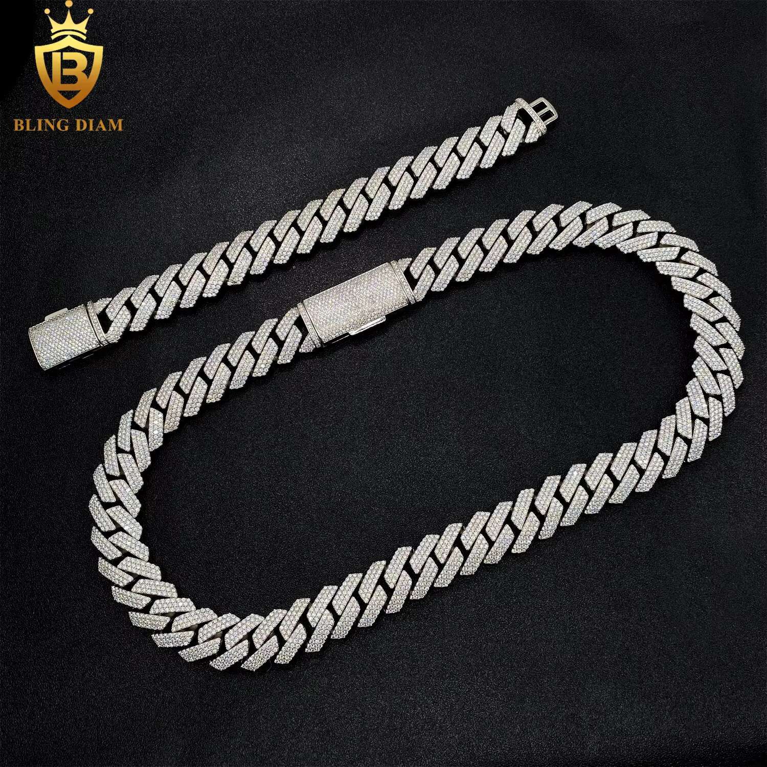 18mm 925 Sterling Silver Hip Hop Jewelry Vvs Moissanite Iced Out Cuban Link Chain 3Row Bracelet Necklace
