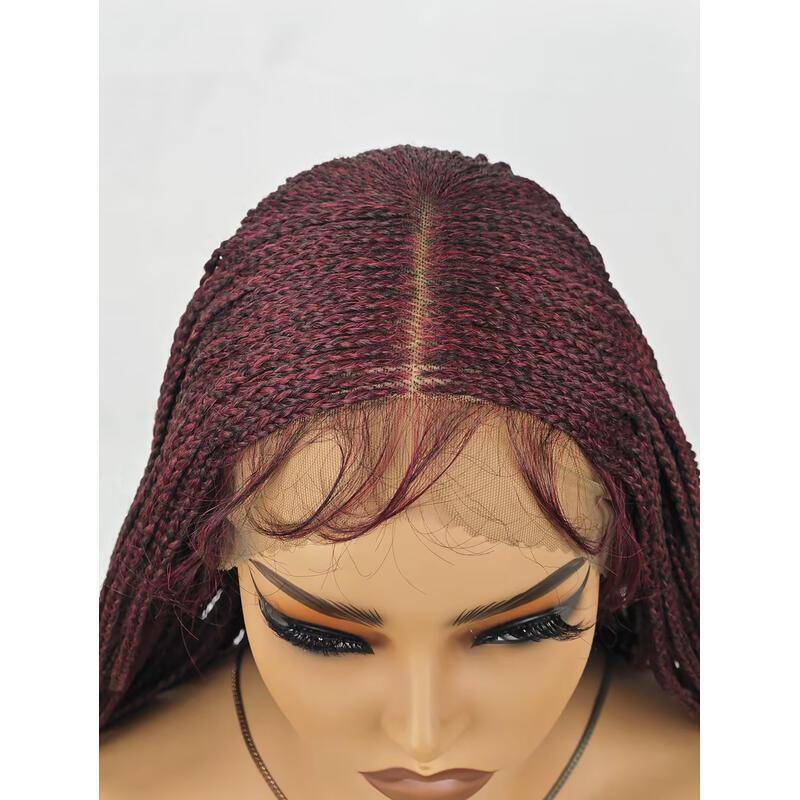 28 Inch Women Weaving Full Box Knotless Weave Lightweight Braids Synthetic Lace Front Wigs Black and Bury ddmyfriend