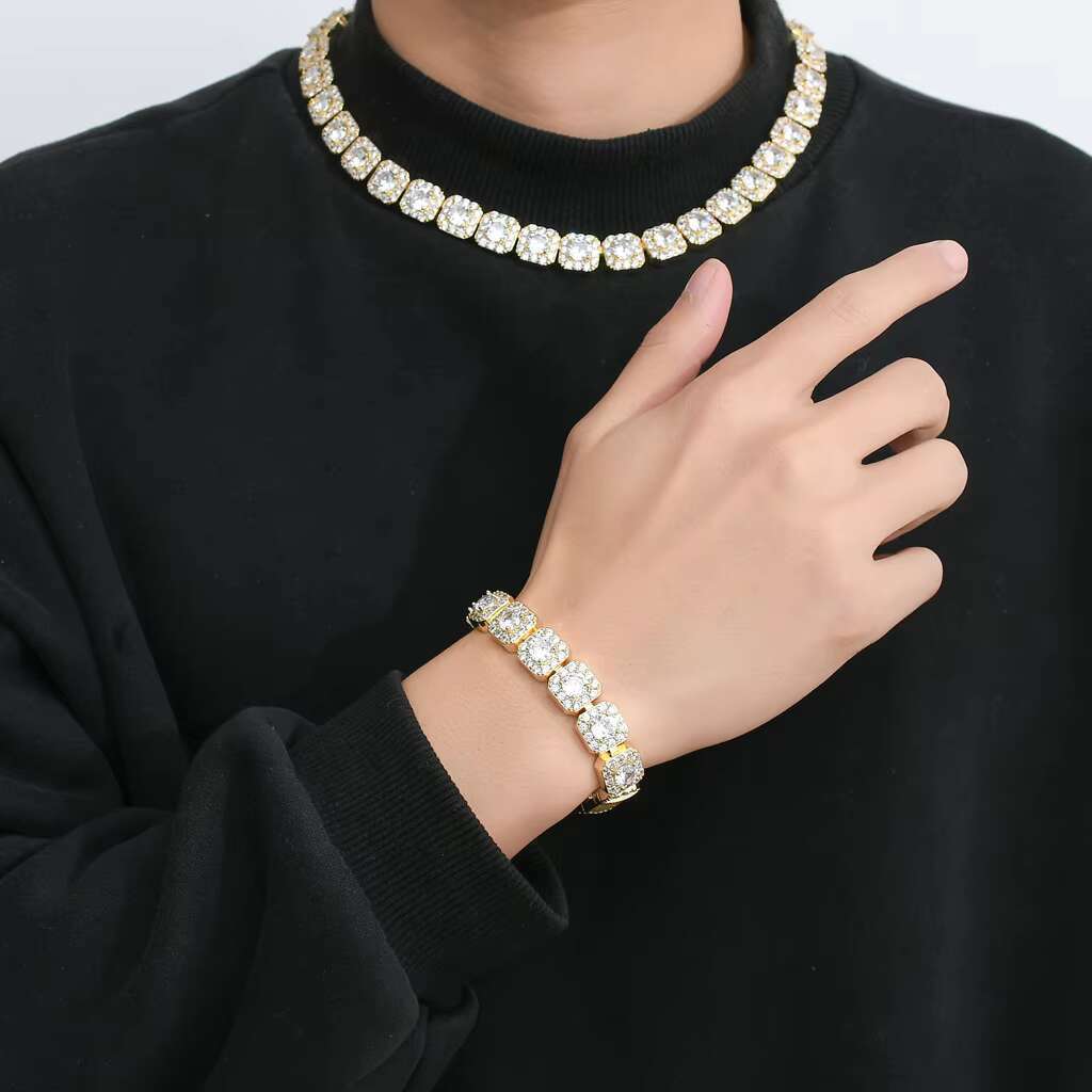 Fashion Princess Cut Tennis White Gold Iced Out Hip Hop Jewelry Brass 13mm Moissanite Cuban k Chains for Men