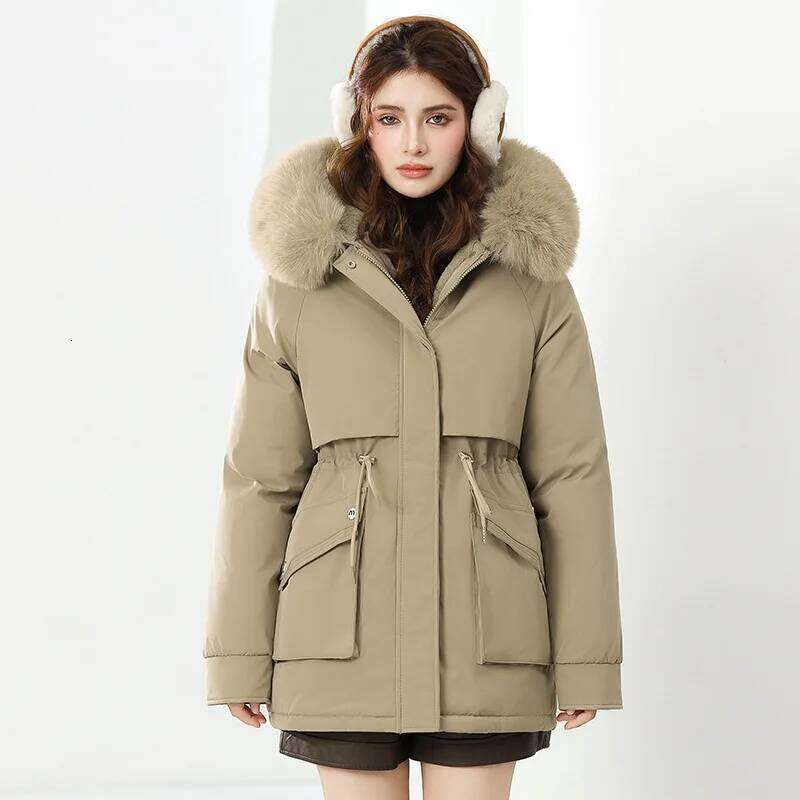 Cotton Padded Hooded Detachable Fur Collar Coat Women's Winter Thickened Fleece Lined Snow Parka Loose Warmer Long Jacket Female