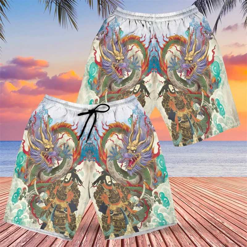 Fashionable Japanese samurai graphic beach shorts mens trend summer street 3D printed shorts cool oversized childrens swimming trunk X250410