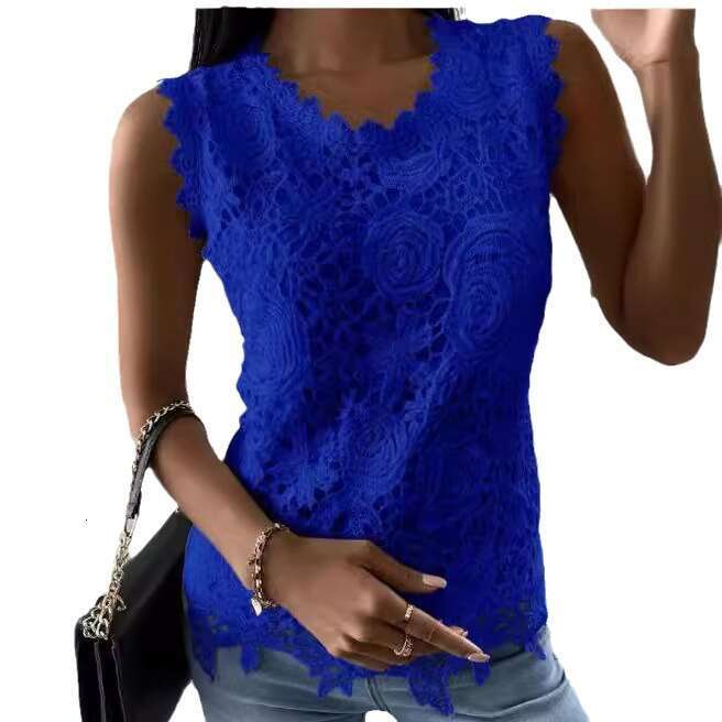 European and American Cross-Border Independent Station Amazon Wish Hot-Selling Women's Fashion 2024 Summer New Tank Tops Lace Blouses