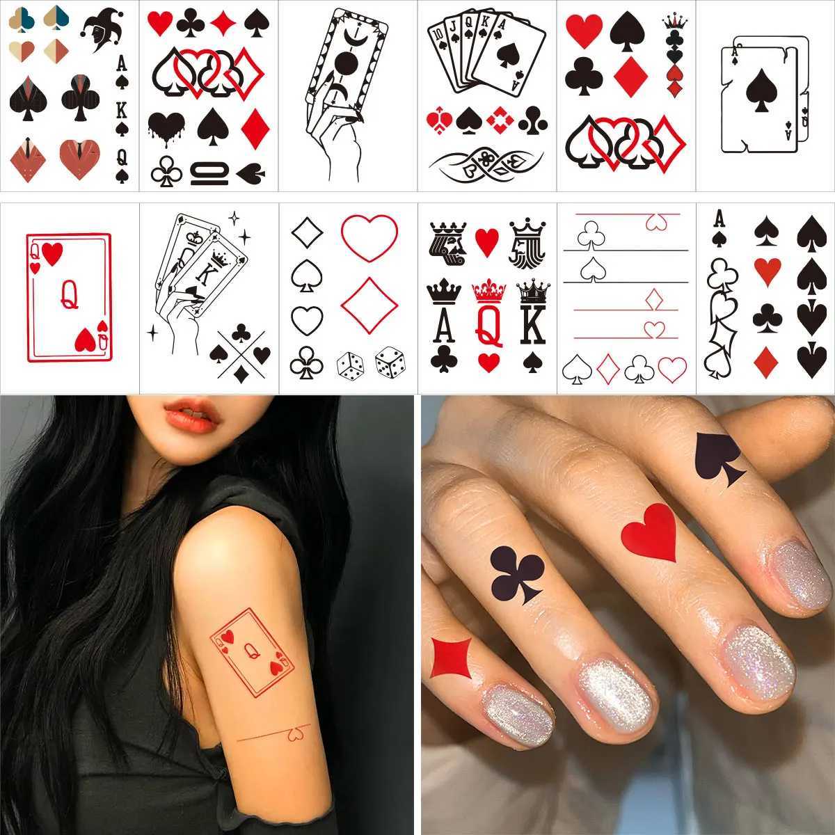 12 pieces/set of waterproof temporary tattoo stickers playing cards peach tattoos small size flash tattoos mens and girls fake tattoos W250410
