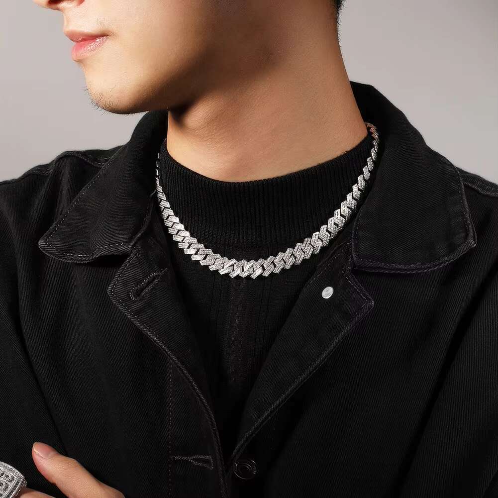 16 18 20 inch sier gold-plated hip-hop necklace with Cuban chain for men