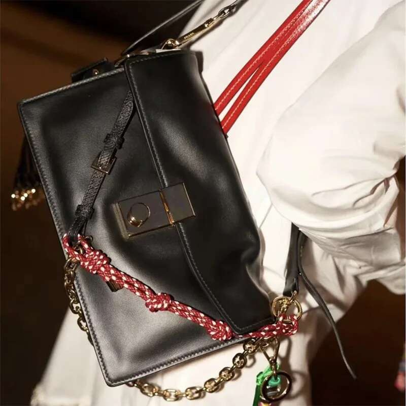 Designer Flap Messenger Genuine Leather Retro Pendant Chain Motorcycle Roomy Metal Buckle Square Crossbody Bag
