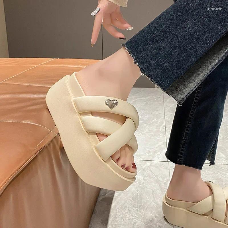 Sandals 2025 Chunky Women's Thick Bottom Wedge Heels Slides 8CM High Platform Casual Beach Flip Flops Woman
