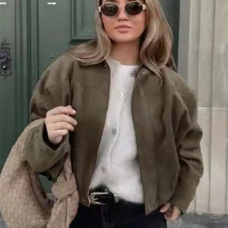 Vintage Women Green Oversize Bomber Jackets Fashion Ladies Elegant Loose Soft Outfits Jacket for Party Female Chic Clothes 251105