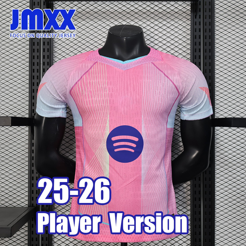 Player Version JMXX 25 26 Barcalonaes Soccer Jerseys Gradients Pink Special Pre Match Training Lamine Yamal Raphinha styles Mens Jersey Man Football Shirt 2025 2026